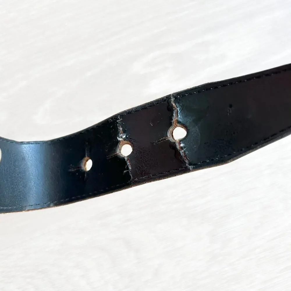 Vintage Sandy Duftler Croc Leather Chain Concho Belt Brown Brass Size AS IS